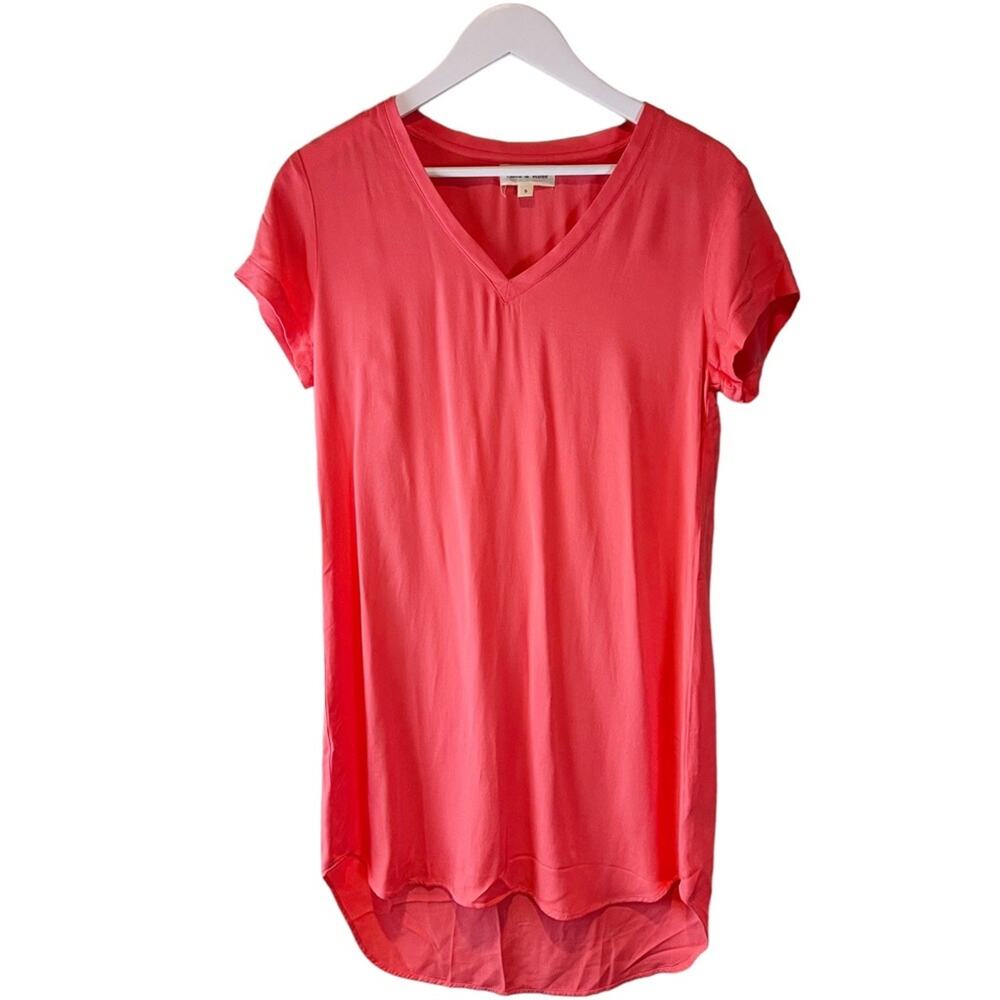 Cloth & Stone Coral Orange V Neck Short Sleeve Dress size Small Rayon